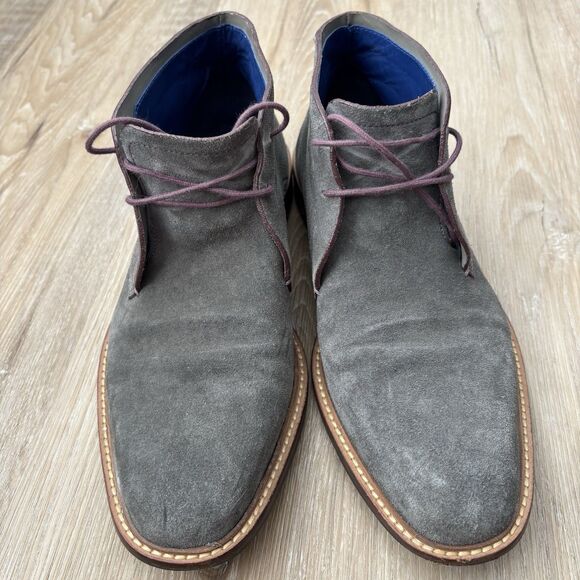 Ted Baker Chukka Desert Boots Mens Size 9 Linnus Grey Suede Purple Stitching - Picture 7 of 10